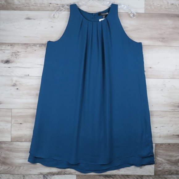 Forever 21* Women's Sleeveless Curved Hem Collarless Tunic Pleated Blouse~Medium - Picture 10 of 10